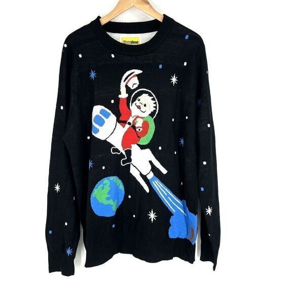 Tipsy Elves Christmas Sweater Size XL Adult Black Santa Rocket You Paid For This - Picture 1 of 9